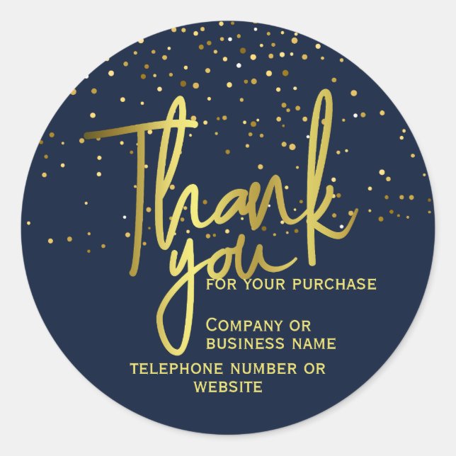 Thank You For Your Purchase Navy Gold Classic Round Sticker (Front)