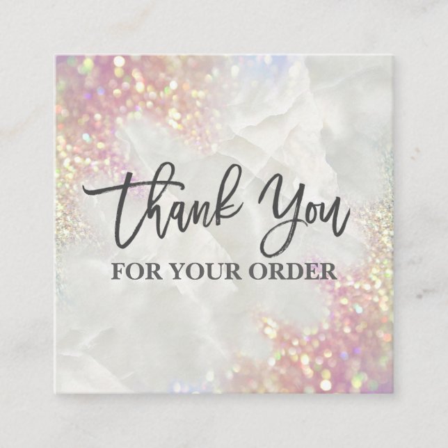 Thank You For Your Purchase Opal Glitter Marble Square Business Card (Front)