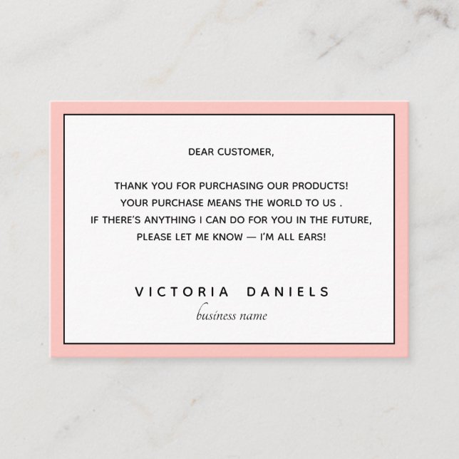 Thank you for your purchase | Pink Feminine Enclosure Card (Front)