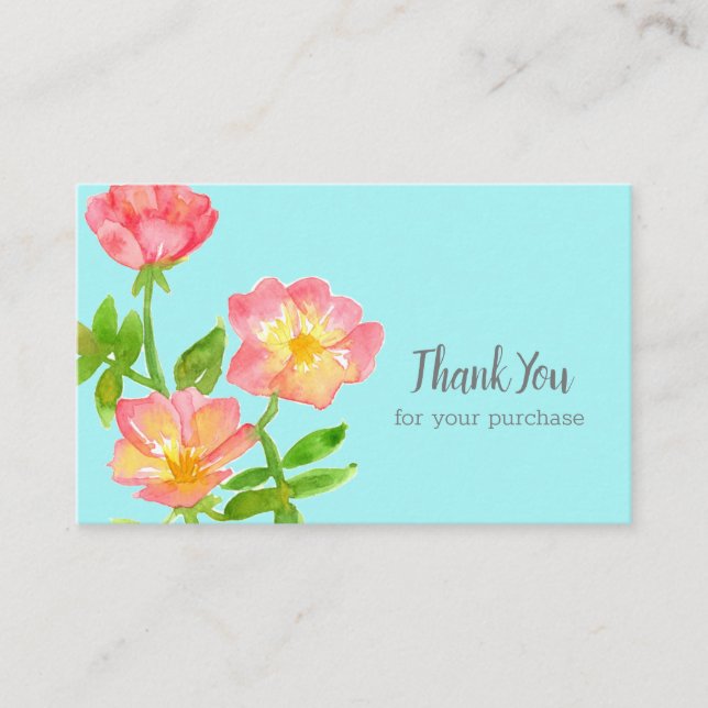 Thank You For Your Purchase Pink Roses Business Card (Front)