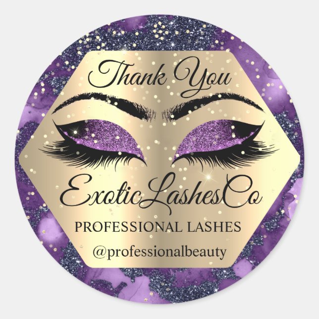 Thank YOU for Your PURCHASE Purple  Eyelashes Classic Round Sticker (Front)