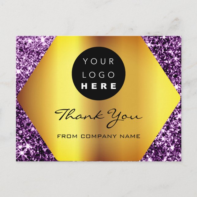 Thank You For Your Purchase Purple Gold Logo Postcard (Front)