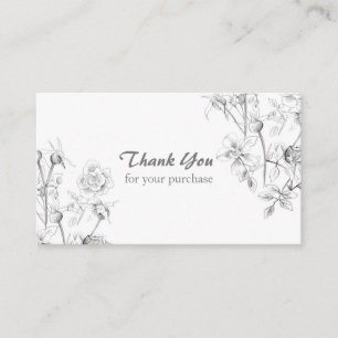 Thank You For Your Purchase Rose Pencil Drawing Business Card