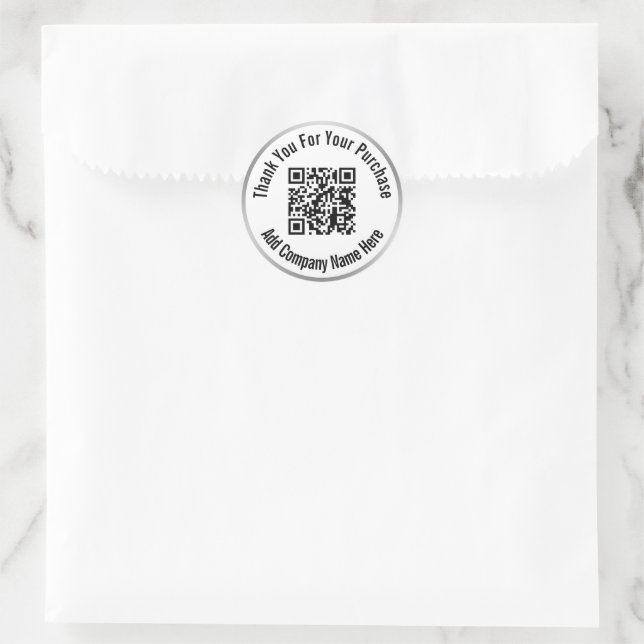 Thank You For Your Purchase Silver & White QR Code Classic Round Sticker (Bag)