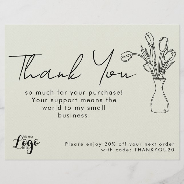 Thank You for Your Purchase Small Business Card |  Custom Letterhead (Front)