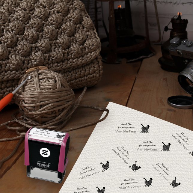 Thank You for your purchase - Yarn Craft Business Self-inking Stamp (Self-inking stamp with thank you message for your invoice, packing slips and product packaging)
