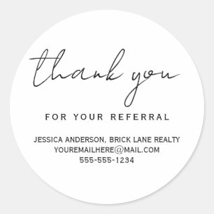 Thank You for Your Referral Contact Info Classic Round Sticker
