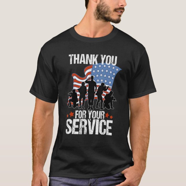 Thank You For Your Service American Flag Veterans  T-Shirt (Front)