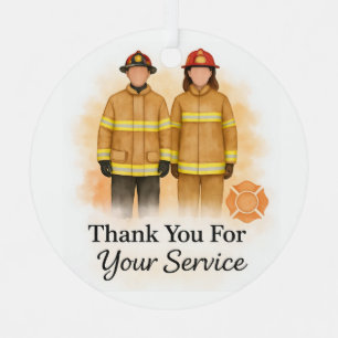 Thank You For Your Service Firefighter  Metal Tree Decoration