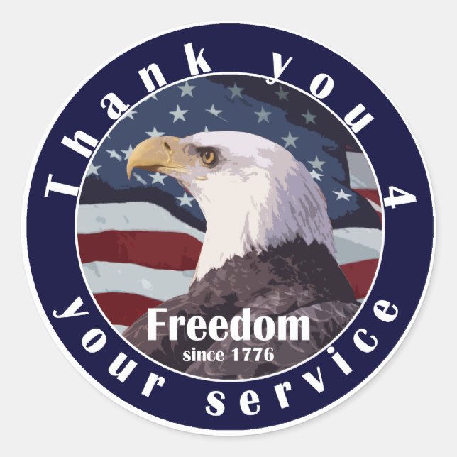 Thank you for your service freedom since 1776 classic round sticker (Front)