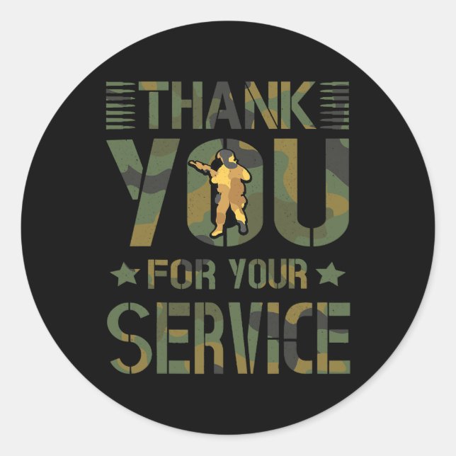 Thank You For Your Service military soldier drawin Classic Round Sticker (Front)