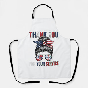Thank You For Your Service Patriotic Messy Bun Shi Apron