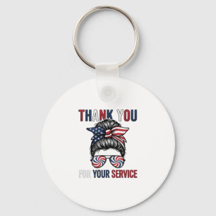 Thank You For Your Service Patriotic Messy Bun Shi Key Ring