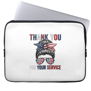Thank You For Your Service Patriotic Messy Bun Shi Laptop Sleeve