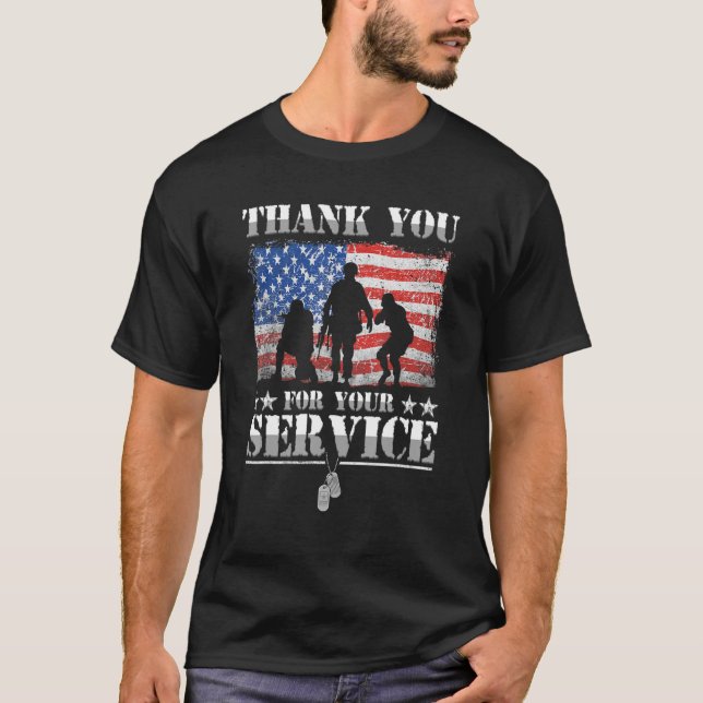 Thank You For Your Service Patriotic Veterans Day T-Shirt (Front)