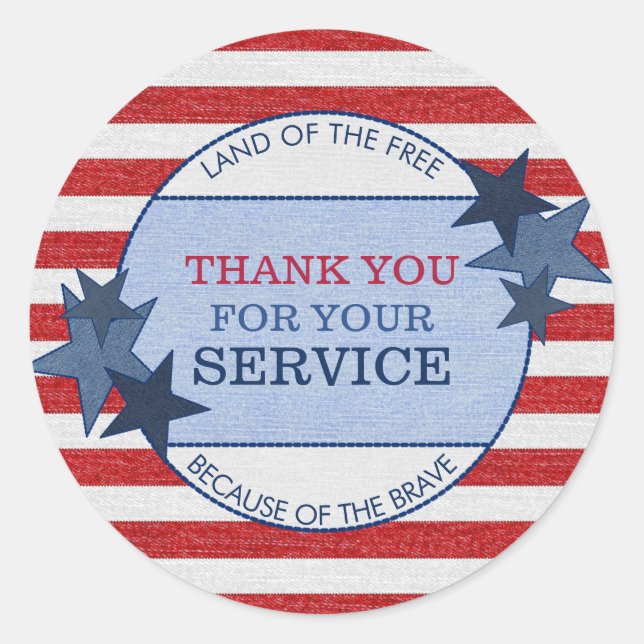 Thank You for Your Service Veterans Rustic Denim Classic Round Sticker (Front)