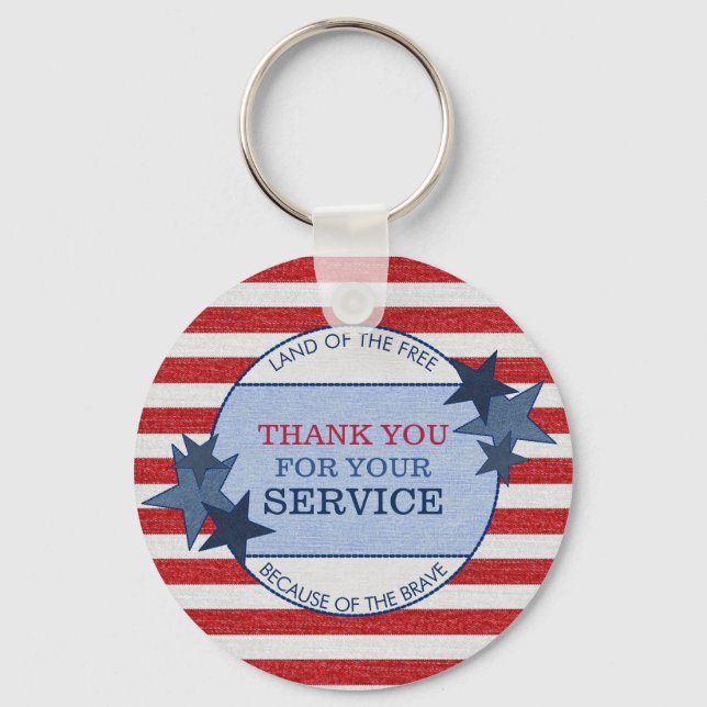 Thank You for Your Service Veterans Rustic Denim Key Ring (Front)