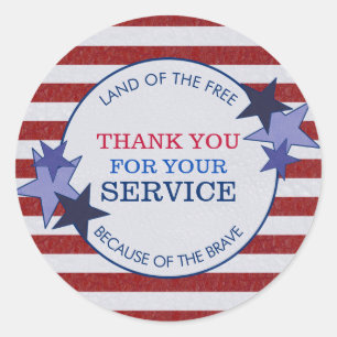Thank You for Your Service Veterans Rustic Leather Classic Round Sticker