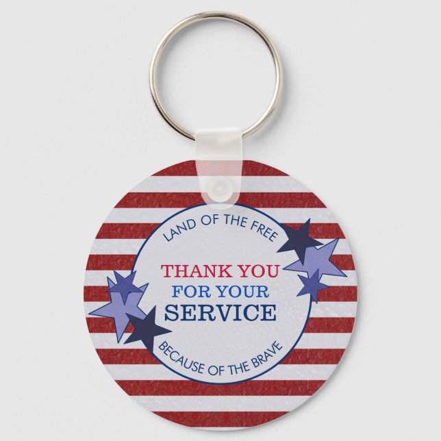 Thank You for Your Service Veterans Rustic Leather Key Ring (Front)