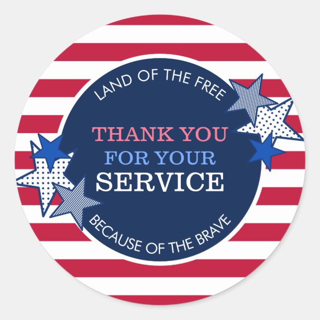 Thank You for Your Service Veterans Stars Stripes Classic Round Sticker (Front)