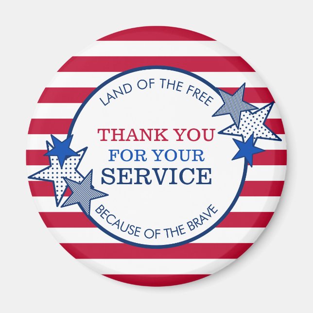 Thank You for Your Service Veterans Stars Stripes Magnet (Front)