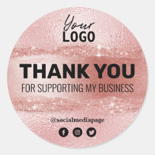 Thank You For Your Support Luxury Rose Gold Logo Classic Round Sticker