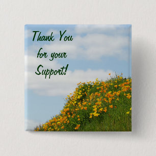Thank You for Your Support! Poppy Flowers Blue Sky 15 Cm Square Badge