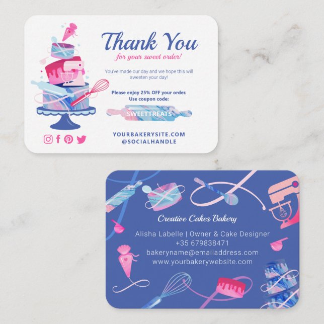 Thank You For Your Sweet Order Bakery Coupon Code Enclosure Card (Front/Back)