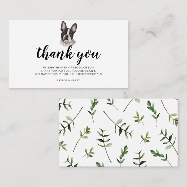 Thank you French Bulldog Frenchie Pup Baby Shower Enclosure Card (Front/Back)