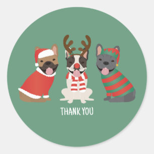 Thank You French Bulldogs Christmas Classic Round Sticker
