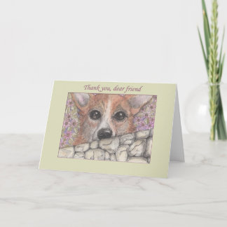 Thank you, friend, corgdog looking over the wall thank you card