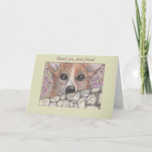 Thank you, friend, corgi dog looking over the wall you card