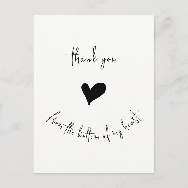 Thank You From Bottom of my Heart Cute Minimalist Postcard (Front)