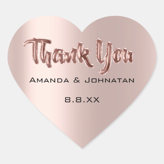 Thank You From Name Balloons Rose Wedding Bridal Heart Sticker (Front)