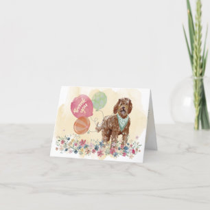 Thank You from You &  Brown Labradoodle & balloons Card