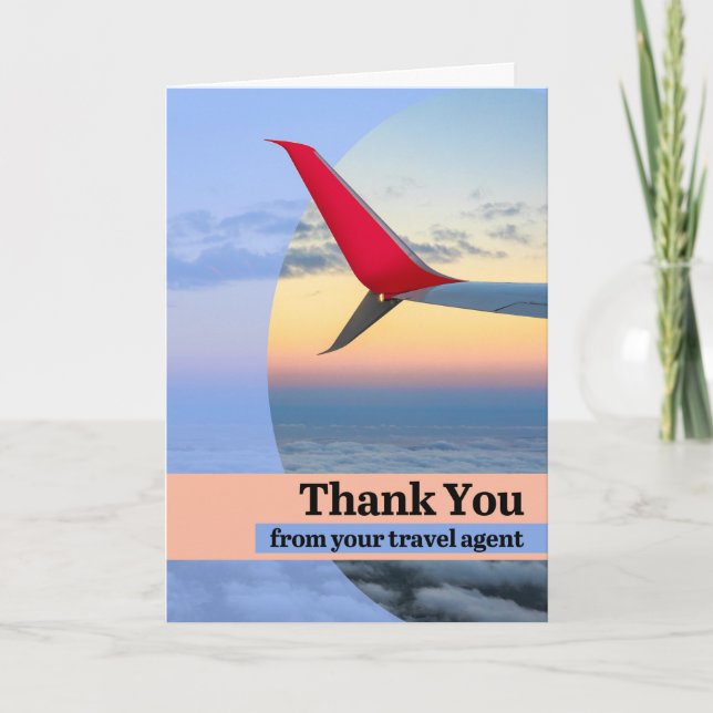 Thank You From Your Travel Agent Aeroplane Wing Holiday Card (Front)