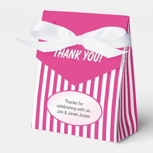 Thank You Fuchsia Simple Stripes Pattern  Favour Box (Front Side)