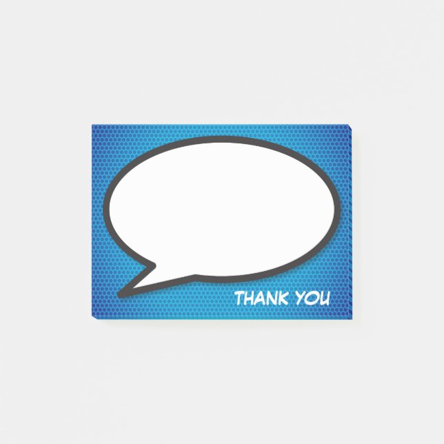 Thank You Fun Comic Book Speech Bubble Blue Post-it Notes (Front)