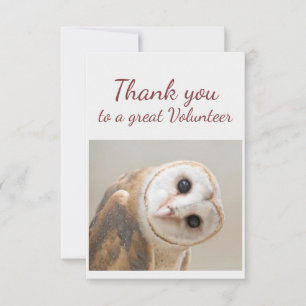  Thank You Fun Curious Barn Owl Bird Volunteer Card