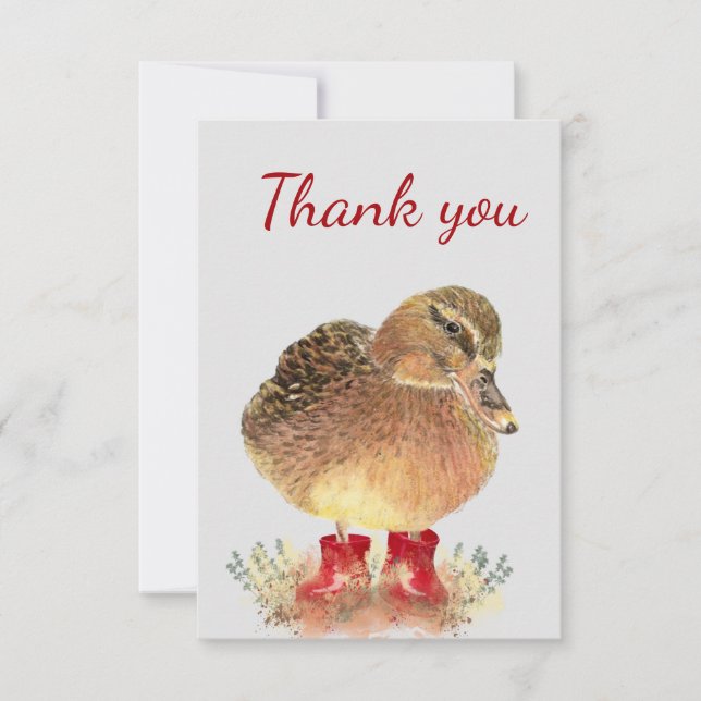 Thank You Fun Cute Duck Red Wellington Rubber Boot (Front)