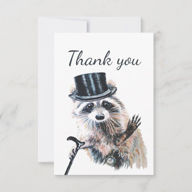Thank You Fun Formal Racoon Animal Humour Card (Front)