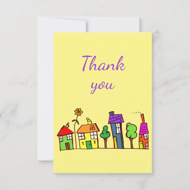 Thank You Fun Houses Homes Cartoon Town City (Front)