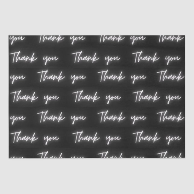 Thank You Fun Modern Black and White Neon Script Tissue Paper (Front)