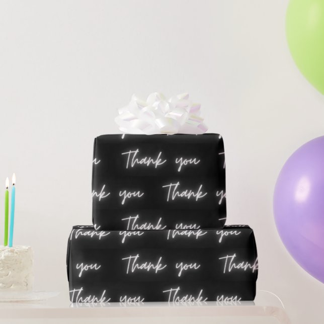 Thank You Fun Modern Black White Neon Script Wrapping Paper (Party Gifts)