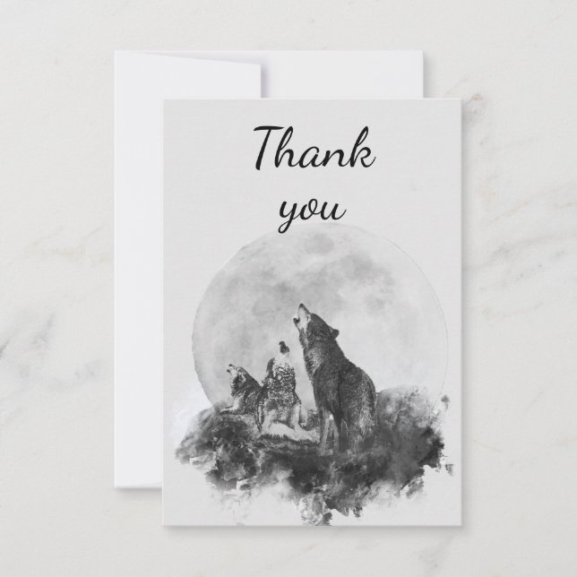 Thank You Fun Three Wolves Howling at the Moon Card (Front)