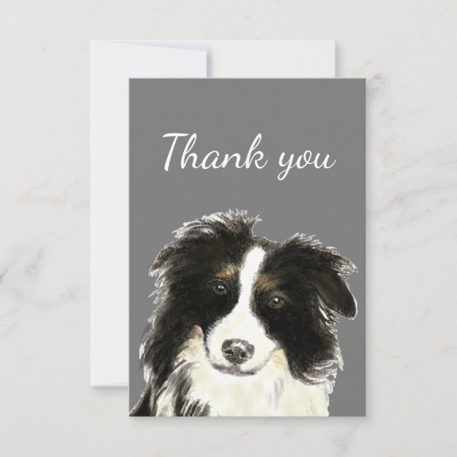 Thank You Fun Watercolor Border Collie Dog Pet (Front)