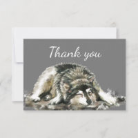 Thank You Fun Watercolor Sleeping Wolf Animal Art