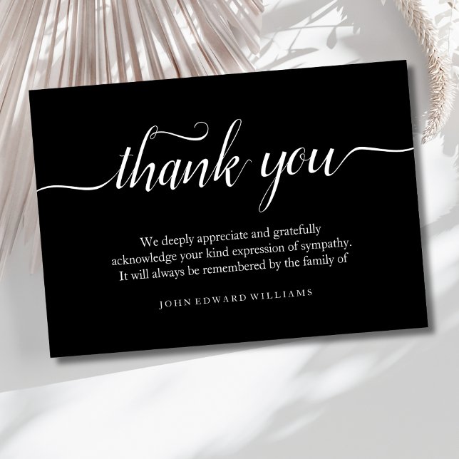 Thank You Funeral Bereavement Black Card (Black Sympathy Thank You Card)