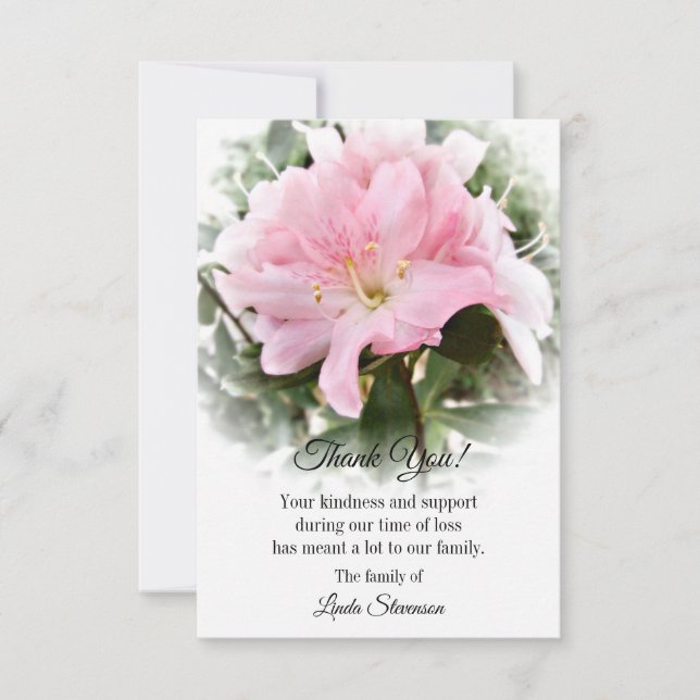 Thank You Funeral Card - Pink Azalea Flower (Front)