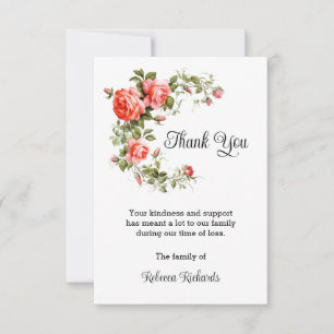 Thank You Funeral Cards, Coral Roses